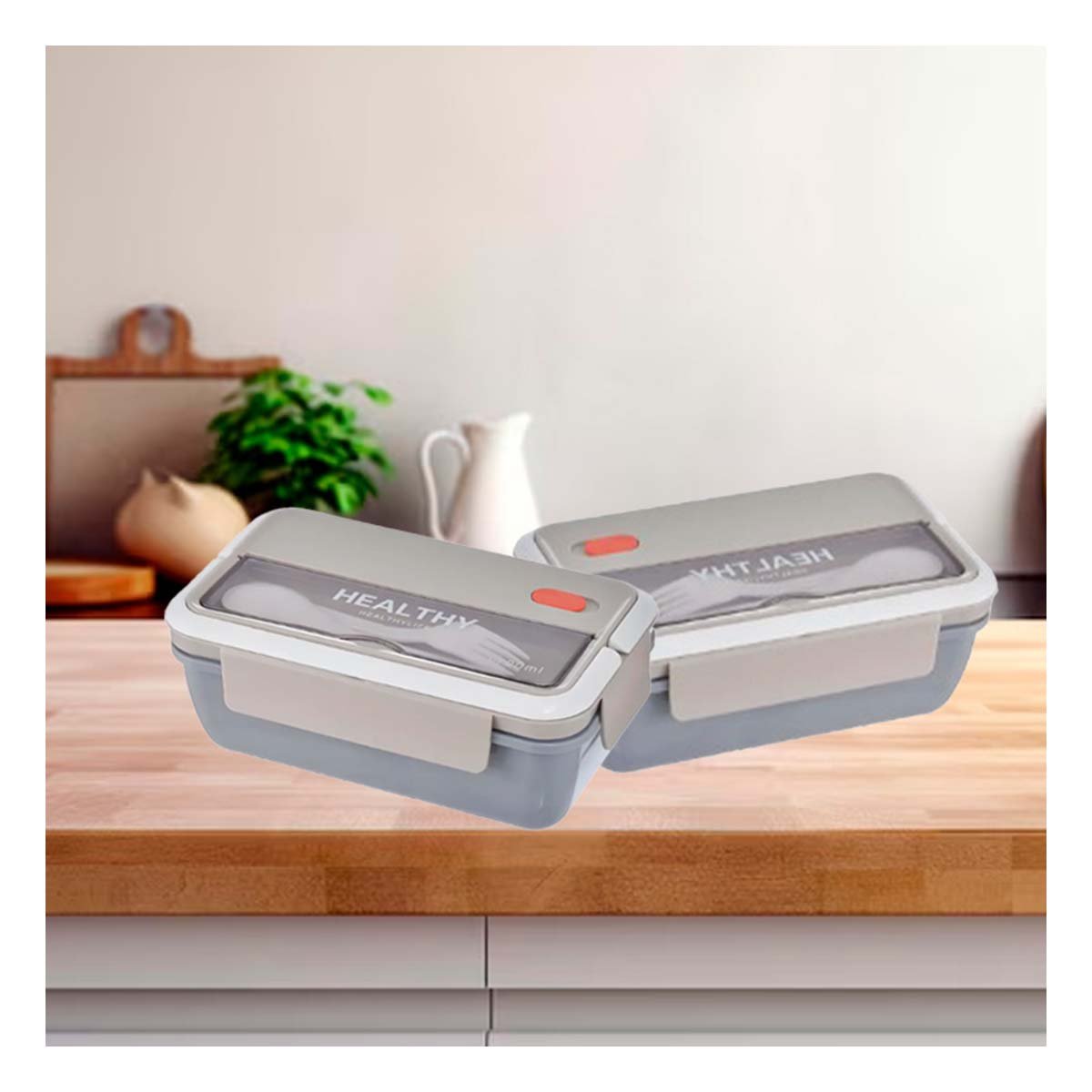 TAPER VERSATIL PARA COCINA Y HOGAR 1100ML Y CUBIERTOS PLOMO Y+LIGAS REGALO - 3