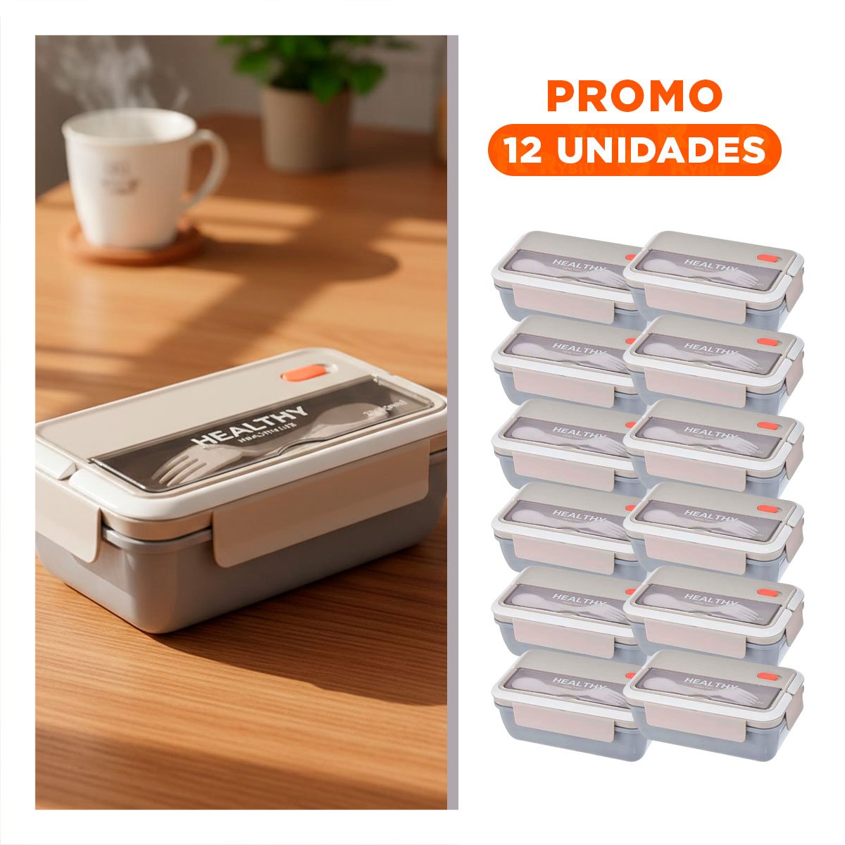 PACK12 RECIPIENTE CON DISENO FUNCIONAL PARA COCINA 1100ML Y CUBIERTOS PLOMO - 1
