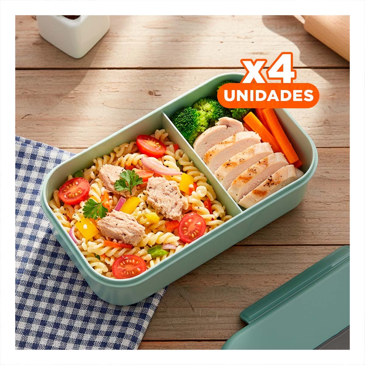 PACK4 CONTENEDOR RECTANGULAR CON CUBIERTOS PARA MERIENDAS 1100ML VERDE Y+PAPEL REGALO - 1