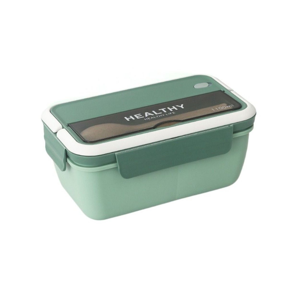 PACK2 CONTENEDOR RECTANGULAR CON CUBIERTOS PARA GUARDAR SNACKS 1100ML VERDE Y+REGALO STICKER - 2