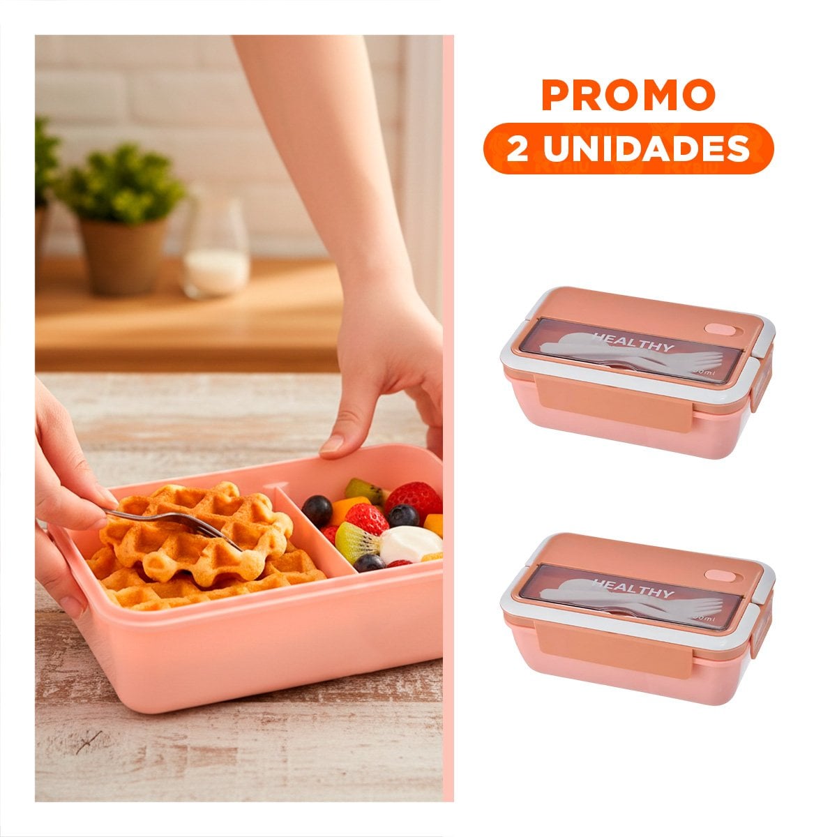 PACK2 CONTENEDOR FACIL DE ABRIR Y CERRAR 1100ML Y CUBIERTOS MELON Y+REGALO STICKER - 1