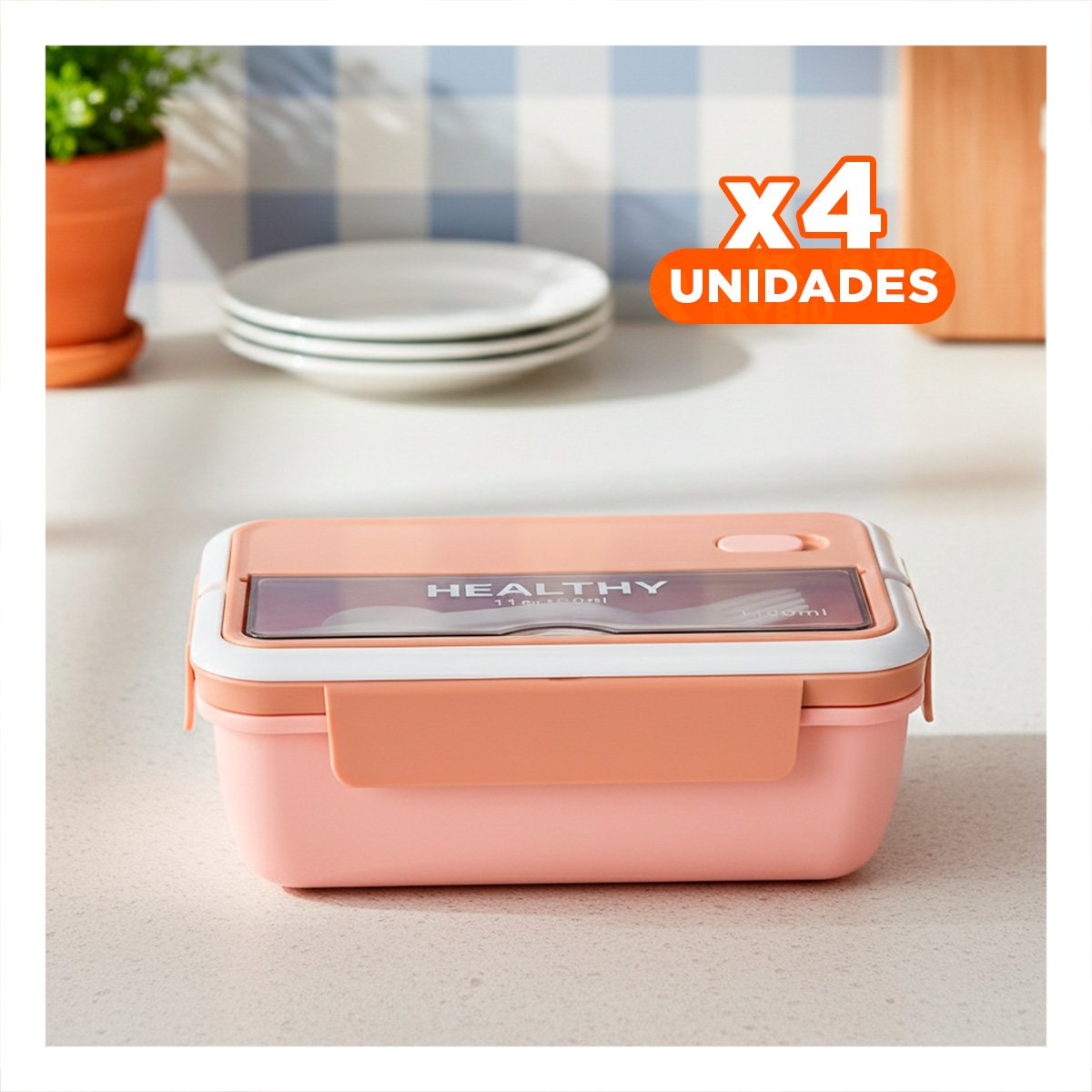 PACK4 CONTENEDOR VERSATIL PARA COCINA ORGANIZADA 1100ML Y CUBIERTOS MELON Y+PAPEL REGALO - 1
