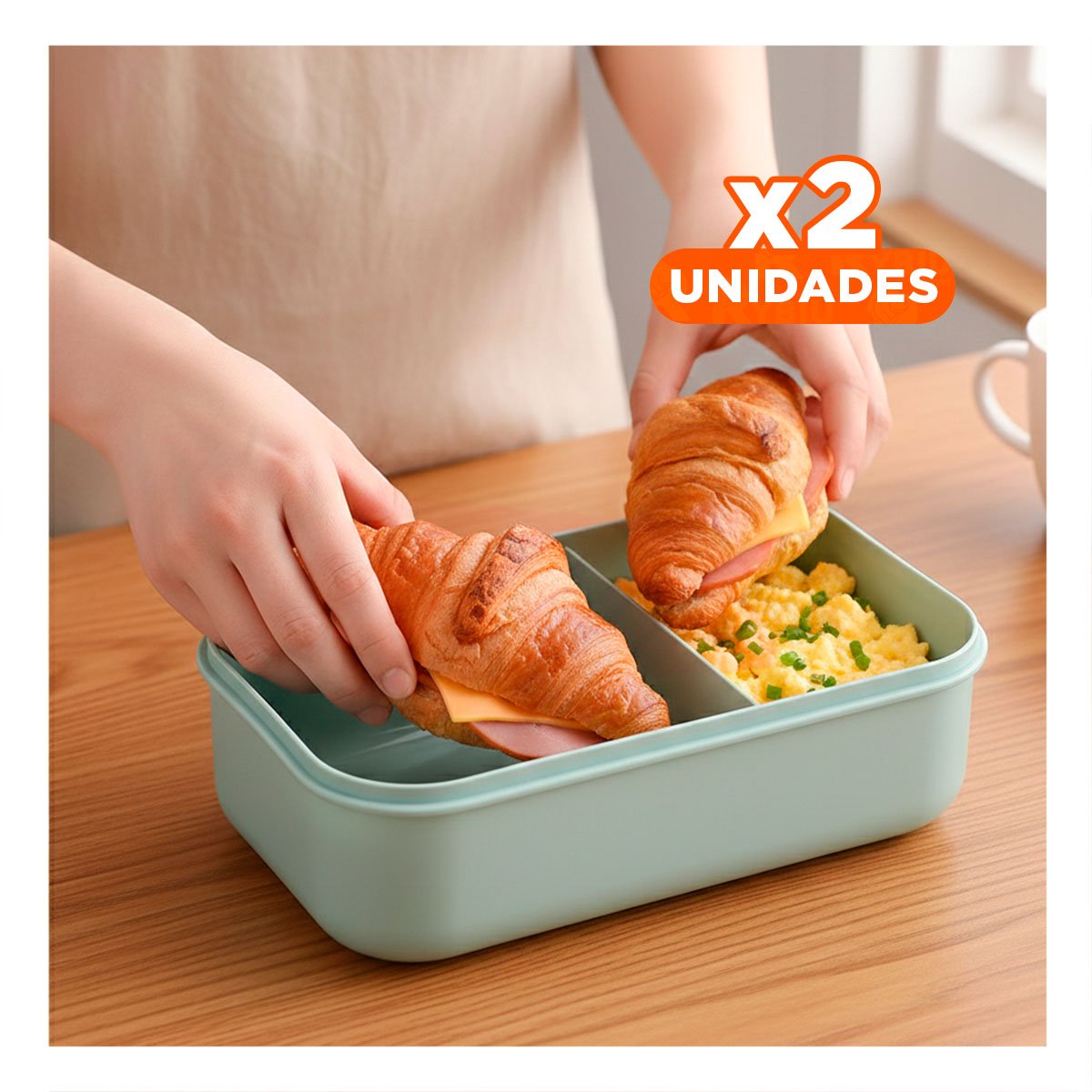 PACK2 CONTENEDOR RECTANGULAR CON CUBIERTOS PARA COMIDA 1100ML VERDE - 1