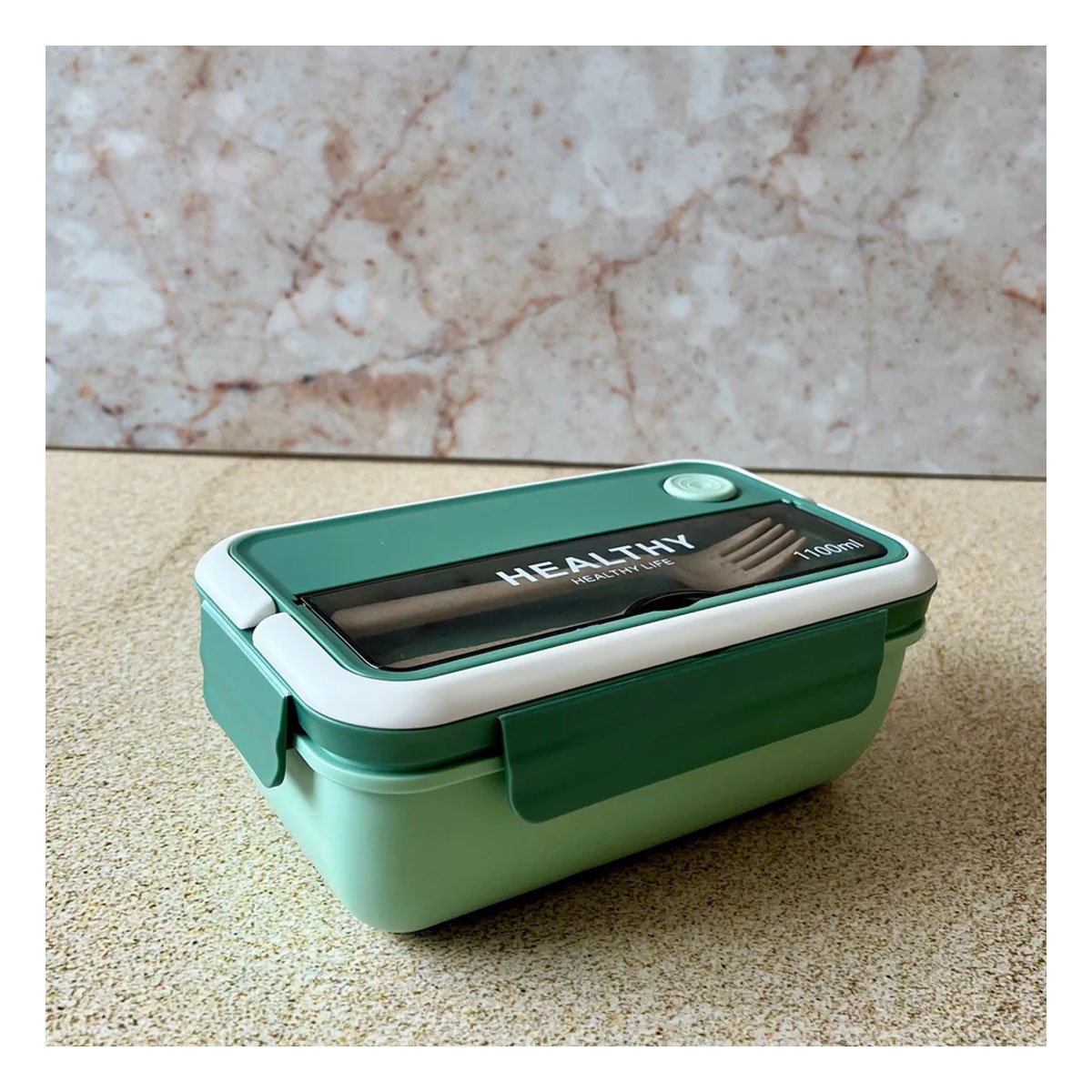 TAPER RECTANGULAR CON CUBIERTOS PARA LONCHERA 1100ML VERDE - 3