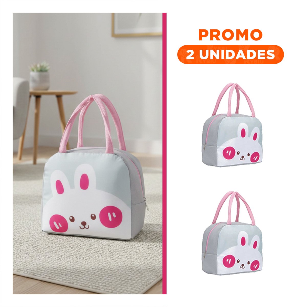 PACK2 PORTA ALIMENTOS TERMICO CON COMPARTIMENTOS INTERNOS CONEJO PLOMO CLARO Y+REGALO STICKER - 1