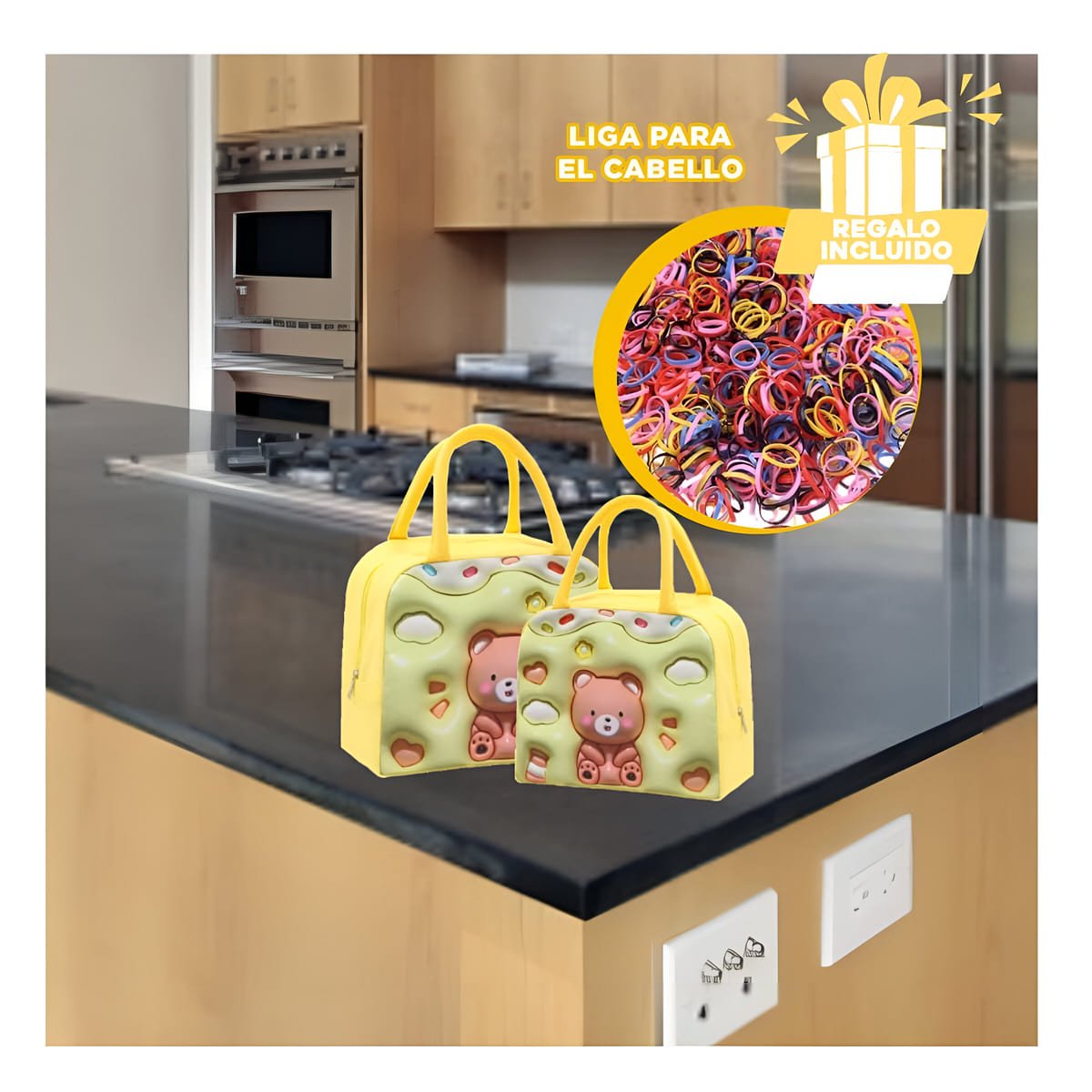 CAJA DE ALMUERZO KAWAII OSO LIGERA Y FACIL DE LLEVAR AMARILLO Y+LIGAS REGALO - 2