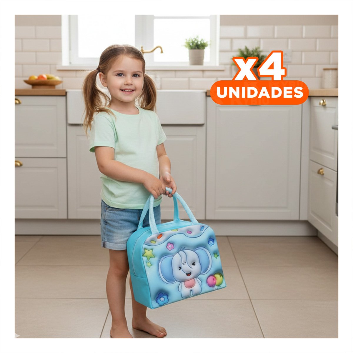 PACK4 PORTA ALIMENTOS TERMICO PARA LLEVAR COMIDAS FRESCAS CELESTE Y+PAPEL REGALO - 1