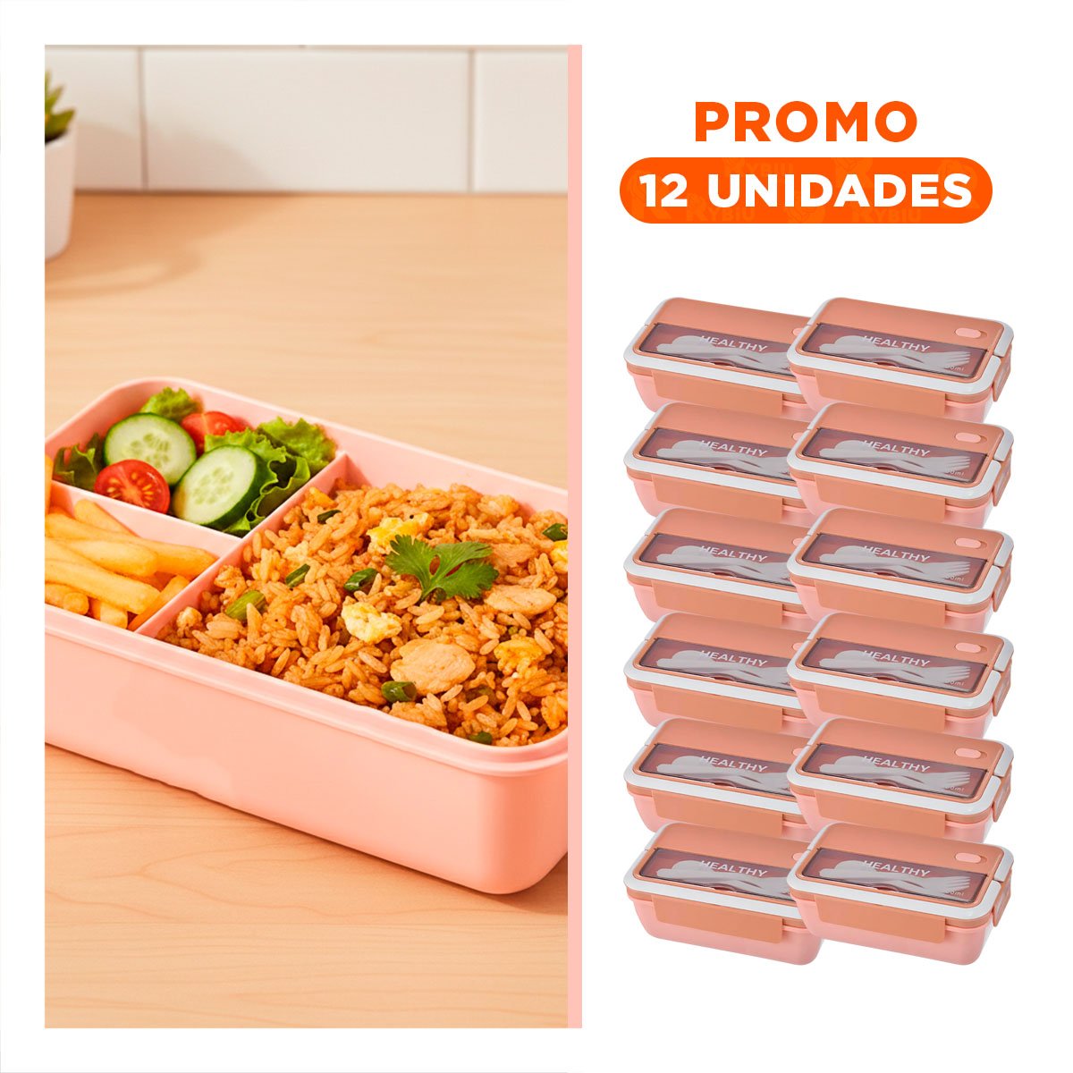 PACK12 RECIPIENTE CON DISENO FUNCIONAL PARA COCINA 1100ML Y CUBIERTOS MELON - 1