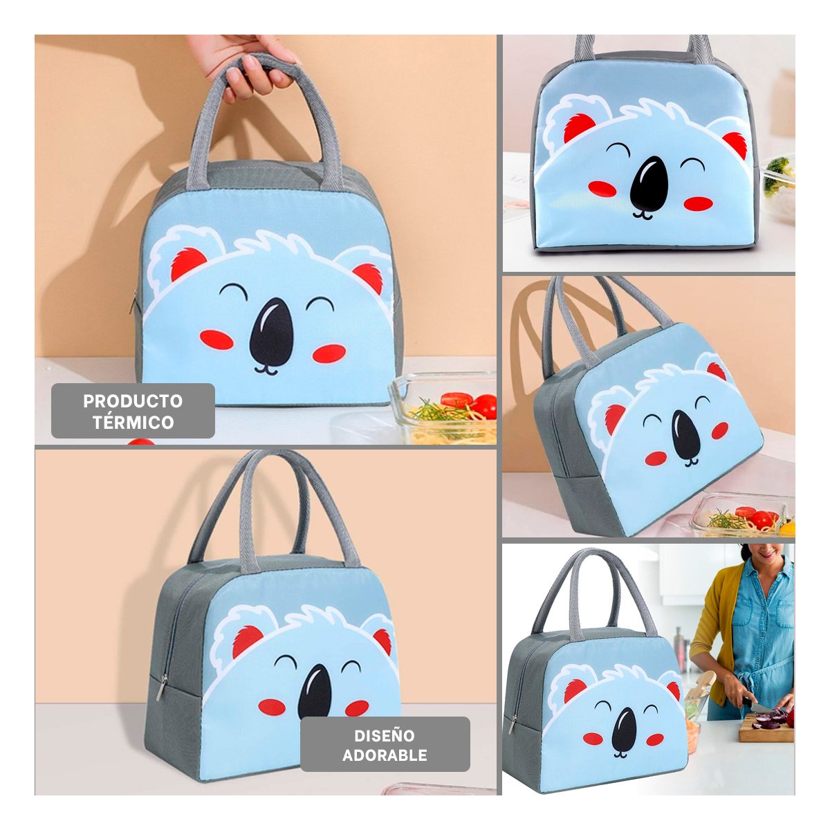 PACK2 FIAMBRERA TERMICA FACIL DE USAR Y TRANSPORTAR KOALA PLOMO OSCURO Y+PAPEL REGALO - 3