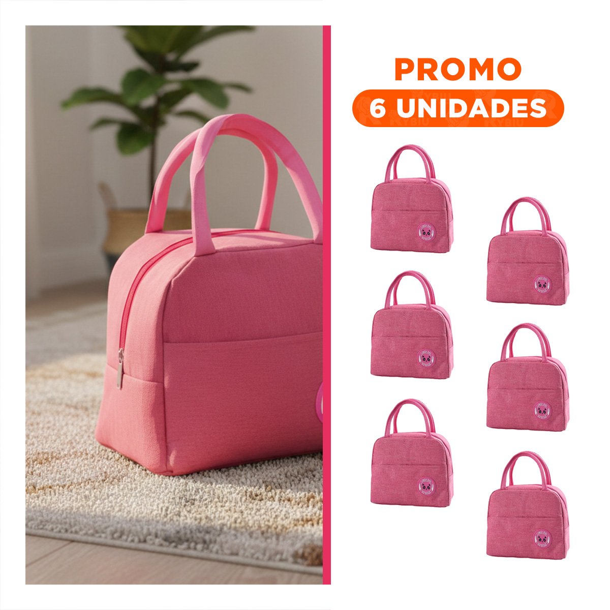PACK6 CONTENEDOR DE COMIDA Y BOLSILLO EXTERIOR COMPACTO Y FUNCIONAL ROSADO Y+REGALO STICKER - 1