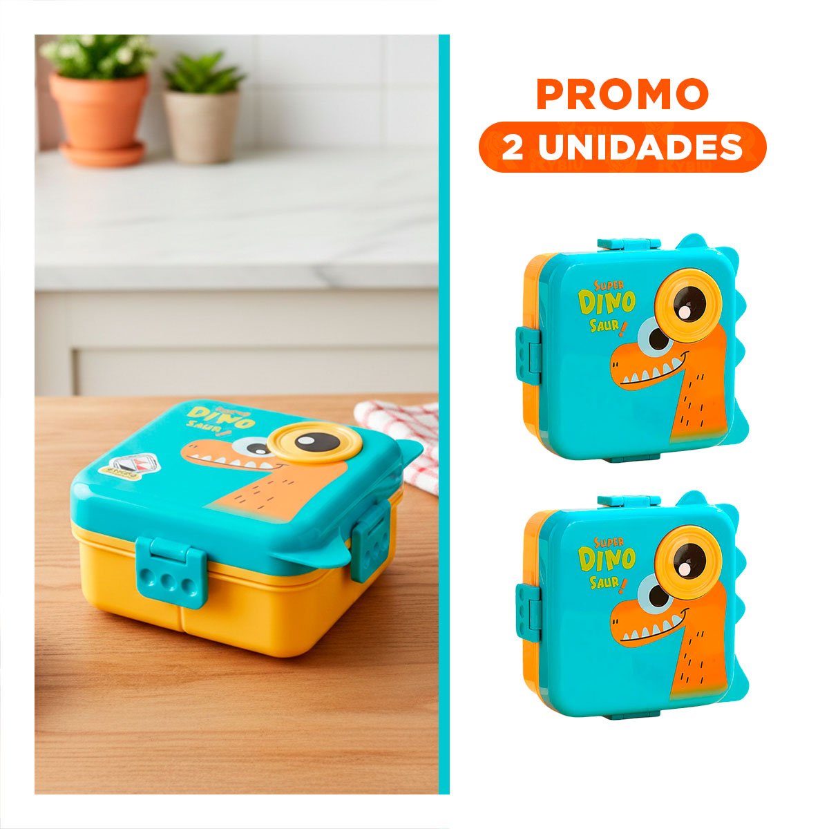 PACK2 ENVASE PARA MANTENER FRESCO LOS ALIMENTOS 1600ML CELESTE Y AMARILLO Y+REGALO STICKER - 1