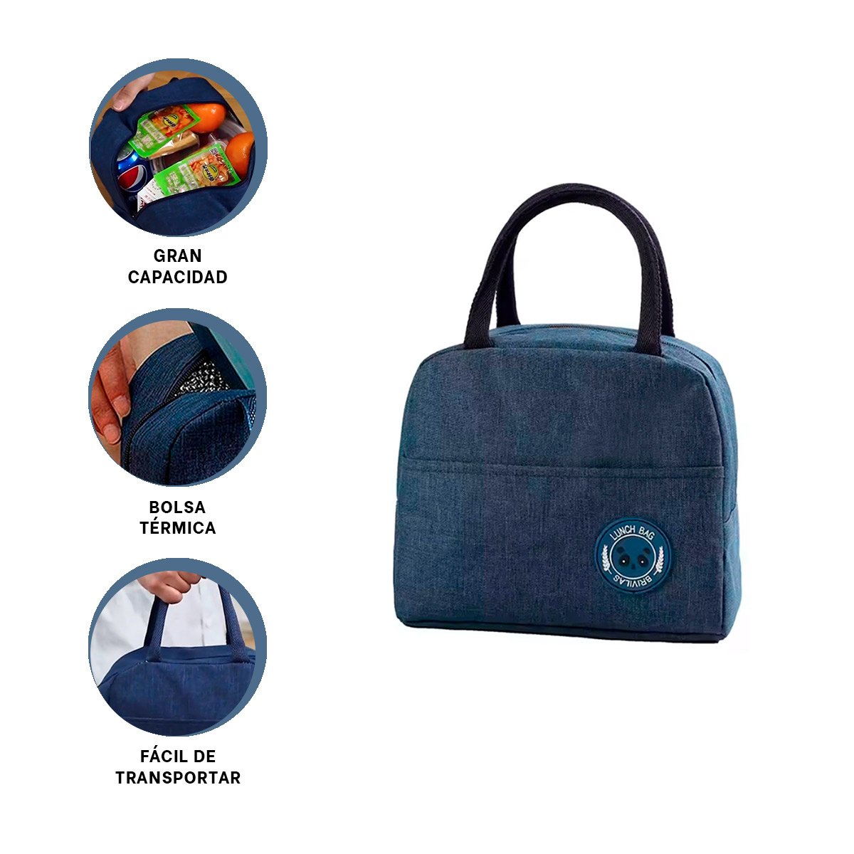 LONCHERA TERMICA COMPACTA CON BOLSILLO EXTERIOR ETIQUETA OSO AZUL MARINO Y+POST IT - 5