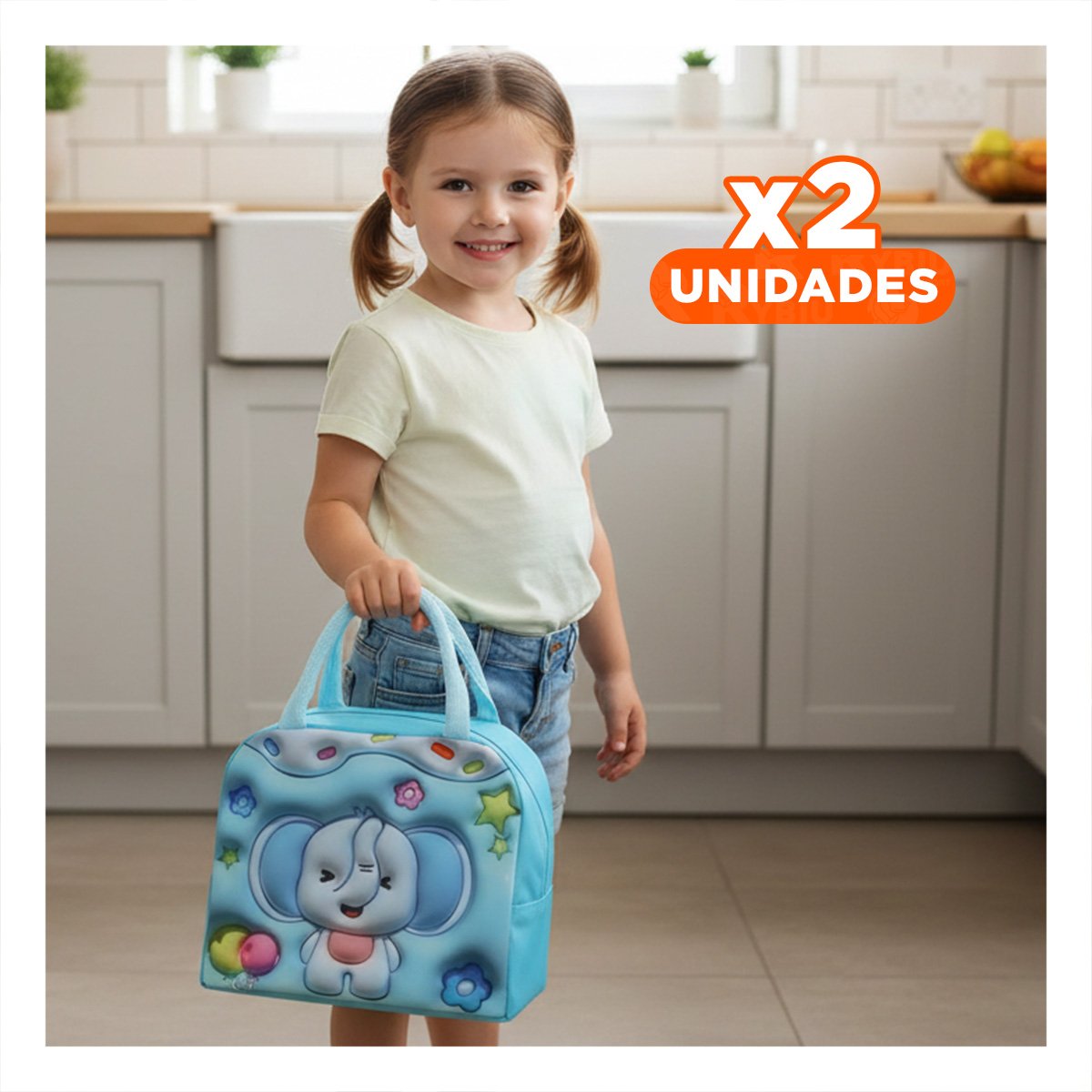 PACK2 PORTA ALIMENTOS TERMICO CON FIGURA DECORATIVA INFANTIL CELESTE Y+PAPEL REGALO - 1