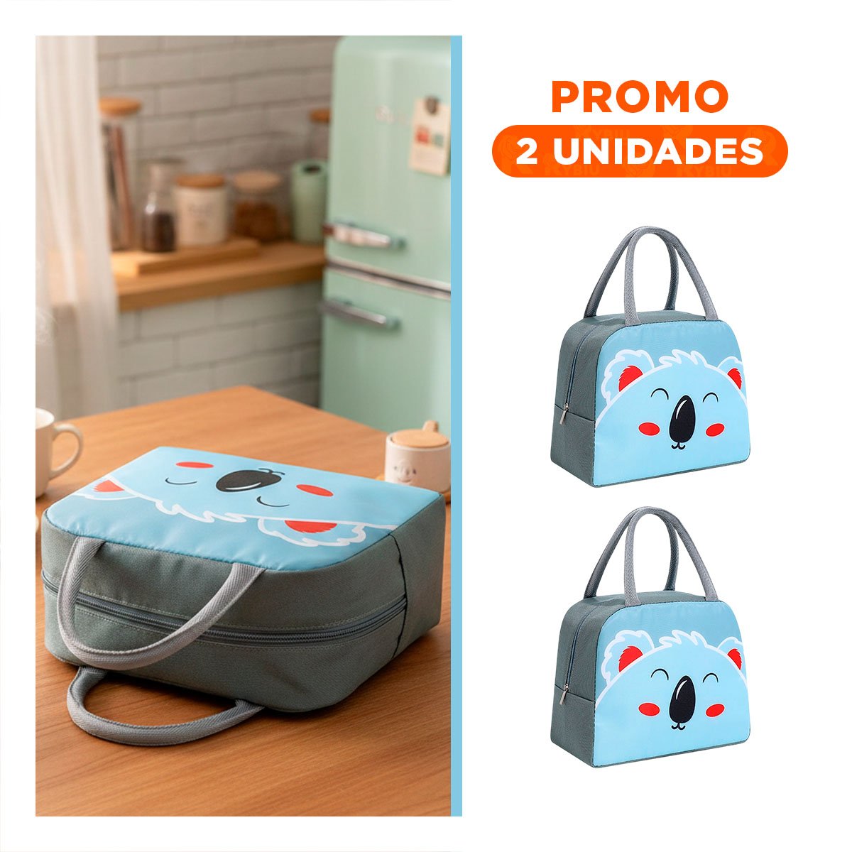 PACK2 FIAMBRERA TERMICA PARA OFICINA Y ESCUELA KOALA PLOMO OSCURO Y+REGALO STICKER - 1