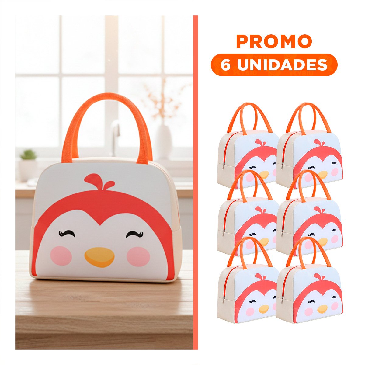 PACK6 PORTA ALIMENTOS TERMICO IDEAL PARA NIÑOS PINGUINO BEIGE Y+REGALO STICKER - 1