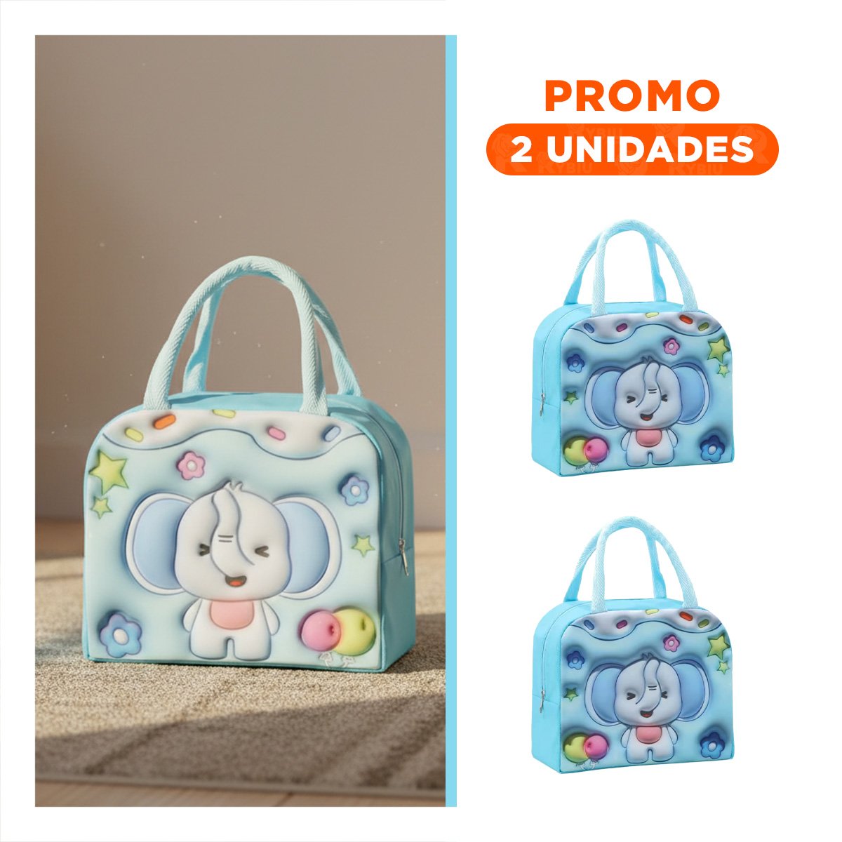 PACK2 PORTA ALIMENTOS TERMICO PARA GUARDAR SNACKS DULCES CELESTE Y+REGALO STICKER - 1