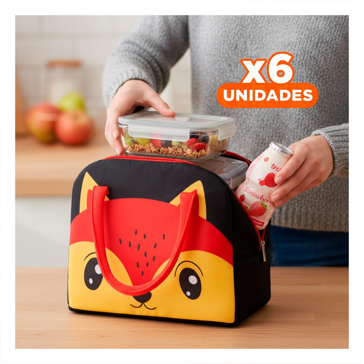 PACK6 PORTA ALIMENTOS TERMICO FACIL DE TRANSPORTAR Y PRACTICO ZORRO NEGRO - 1
