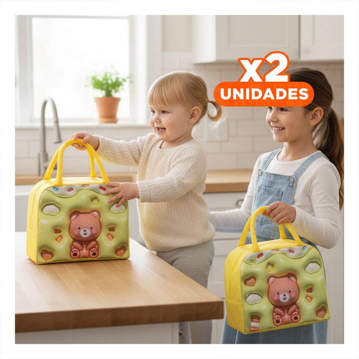 PACK2 FIAMBRERA KAWAII OSO MODERNA PARA ALMUERZOS AMARILLO - 1