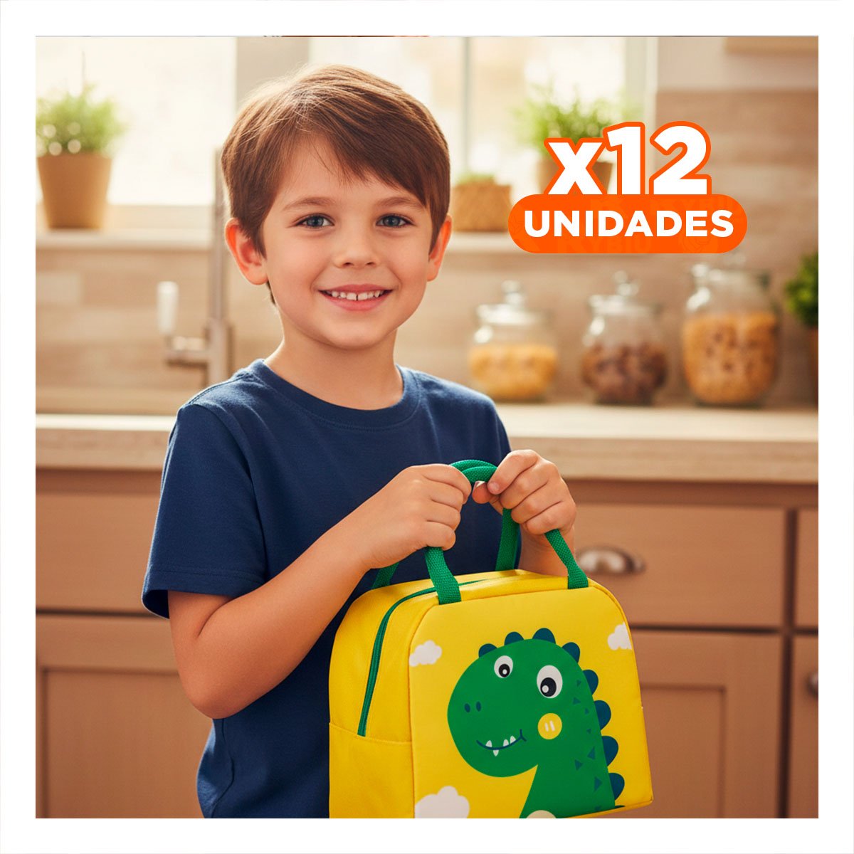 PACK12 TUPPER TERMICO RESISTENTE A GOLPES DINOSAURIO AMARILLO Y+REGALO STICKER - 1