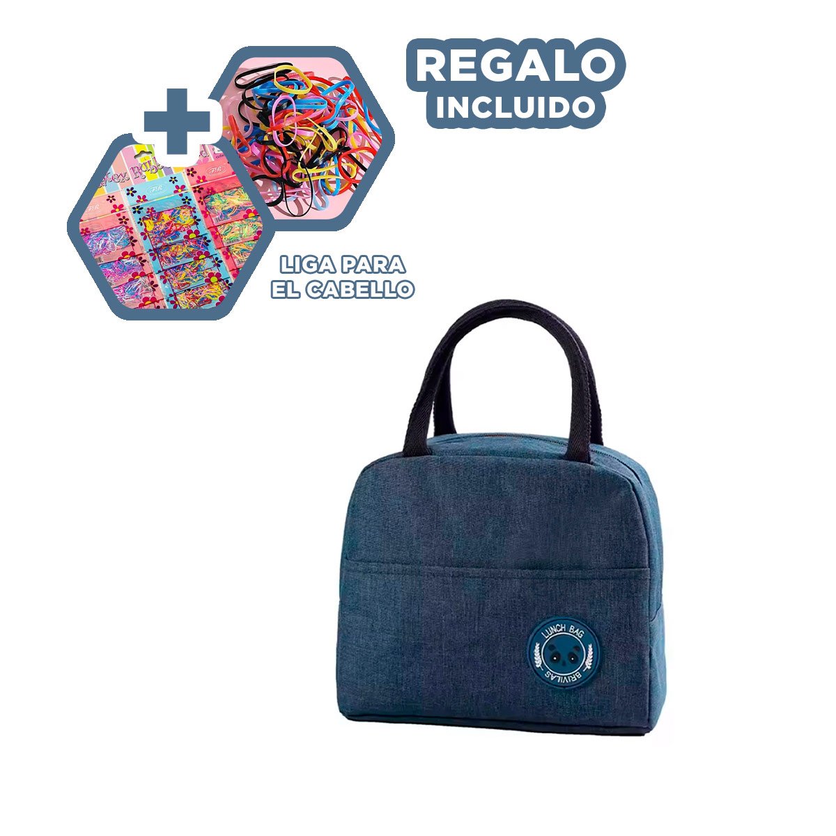 LONCHERA TERMICA PRACTICA CON BOLSILLO EXTERIOR ETIQUETA OSO AZUL MARINO Y+LIGAS REGALO - 2