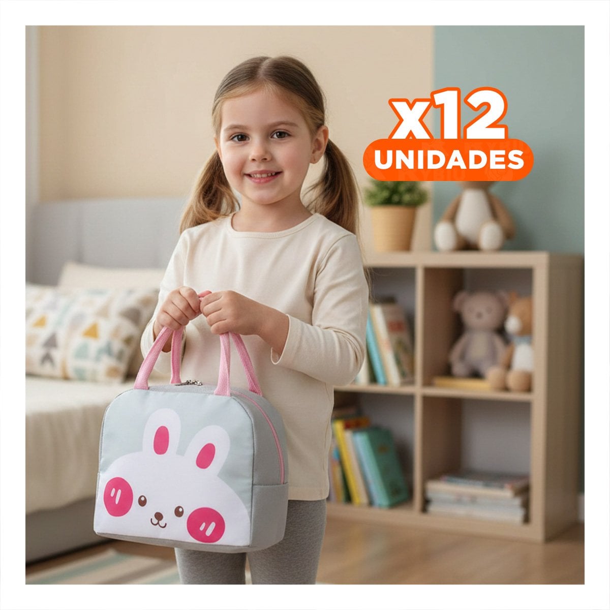 PACK12 CAJA DE ALMUERZO TERMICA PARA COMIDAS Y SNACKS CONEJO PLOMO CLARO Y+PAPEL REGALO - 1