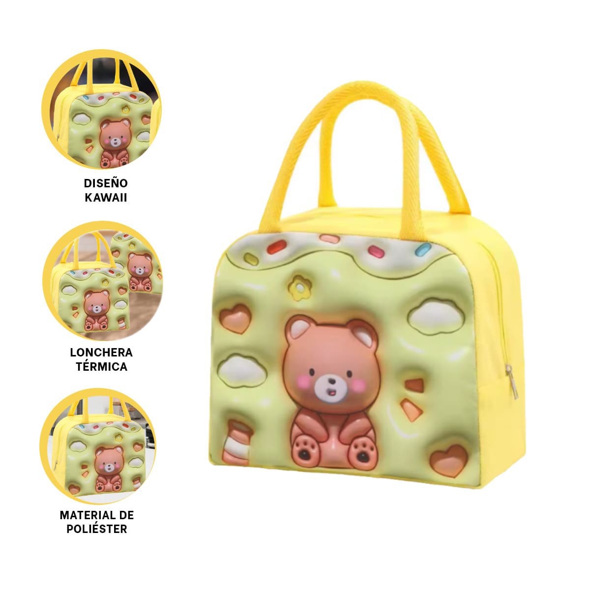 CAJA DE ALMUERZO KAWAII OSO PRACTICA PARA USO DIARIO AMARILLO Y+PAPEL REGALO - 5