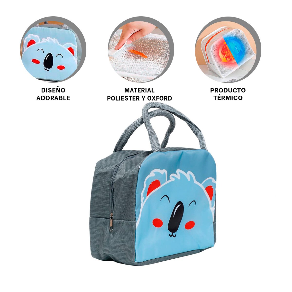CAJA DE ALMUERZO TERMICA MANTIENE COMIDAS FRESCAS Y CALIENTES KOALA PLOMO OSCURO Y+PAPEL REGALO - 5