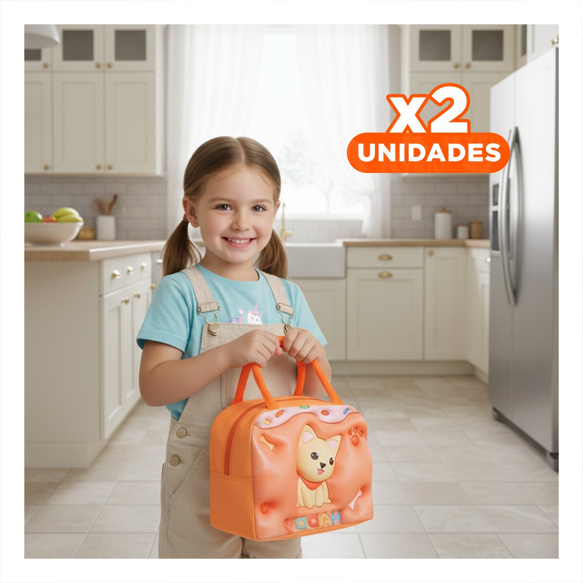 PACK2 BOLSO DE ALMUERZO ESCOLAR CON ESTAMPA KAWAII PERRO NARANJA - 1