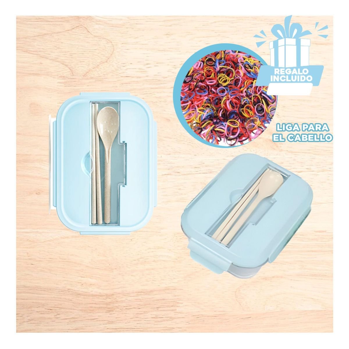 TAPER DE VIDRIO PRACTICO PARA LLEVAR LONCHE AL TRABAJO CELESTE Y+LIGAS REGALO - 2