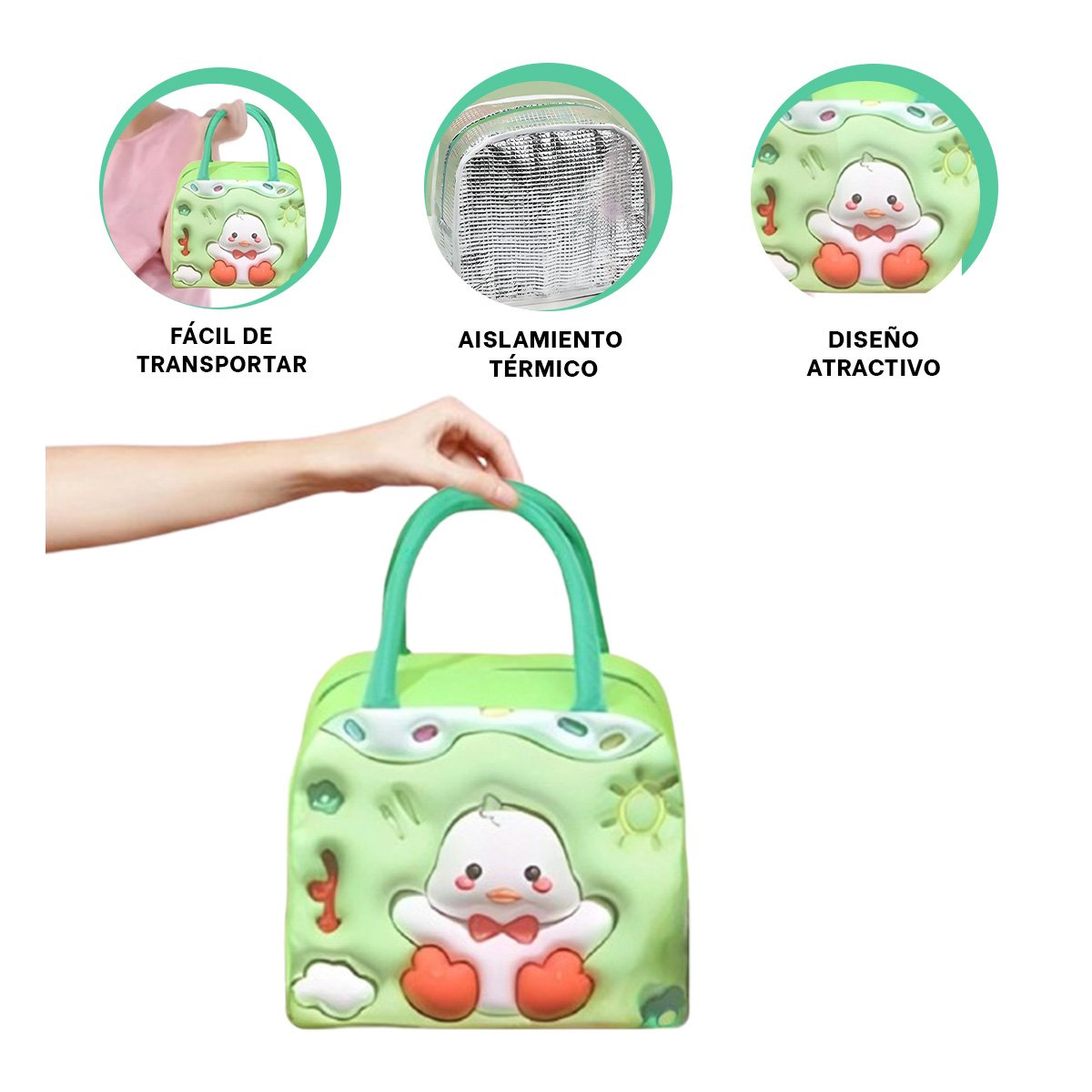BOLSA TERMICA PARA COMIDAS CASERAS ESTILO KAWAII VERDE Y+POST IT - 5
