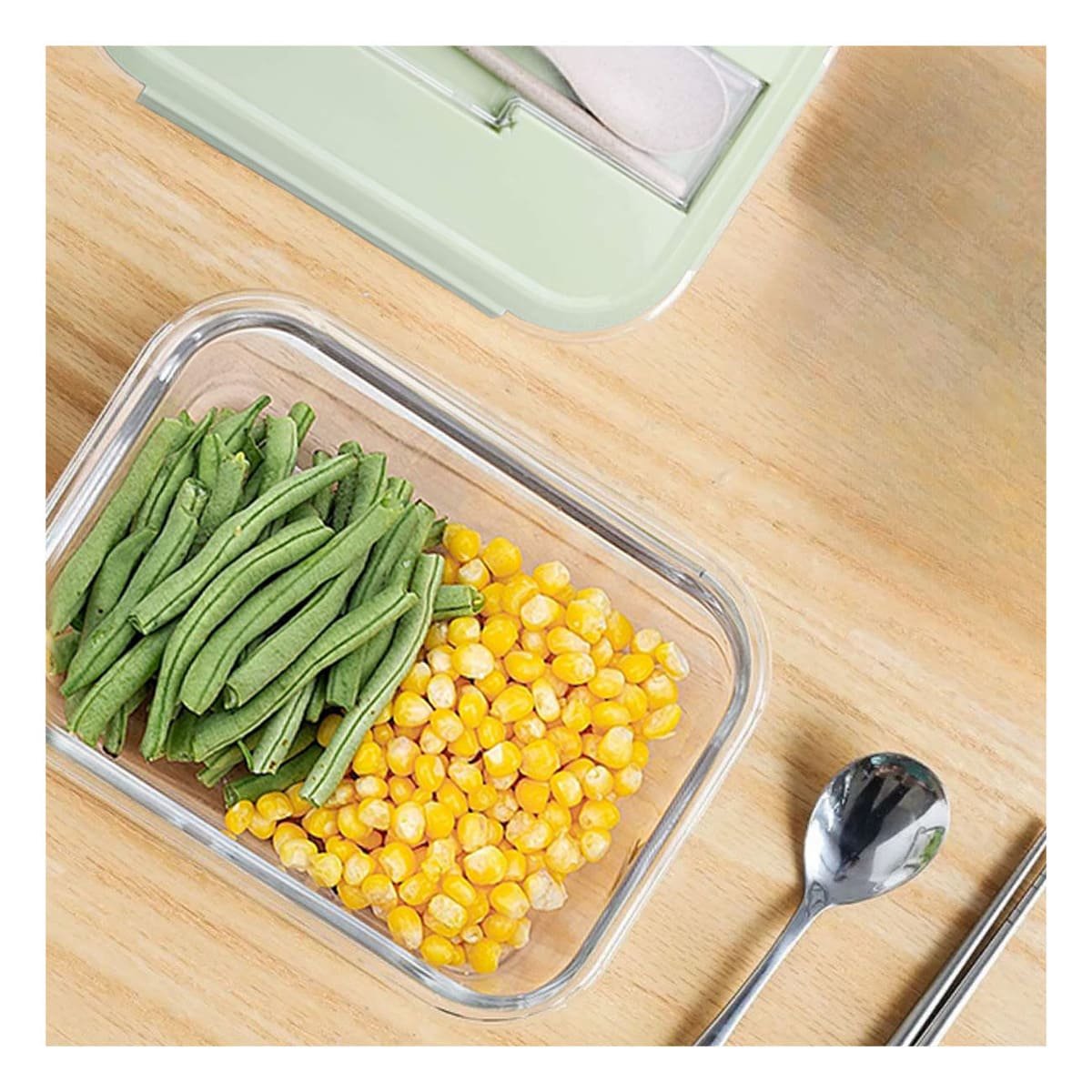 PACK12 RECIPIENTE PARA ALIMENTOS DE VIDRIO CON CUBIERTOS TAPA VERDE - 5