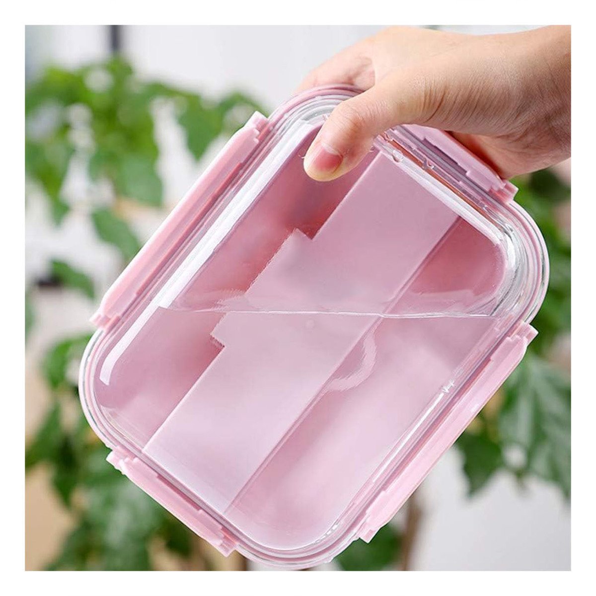 TAPER DE VIDRIO PRACTICO PARA LLEVAR LONCHE ROSADO Y+LIGAS REGALO - 3