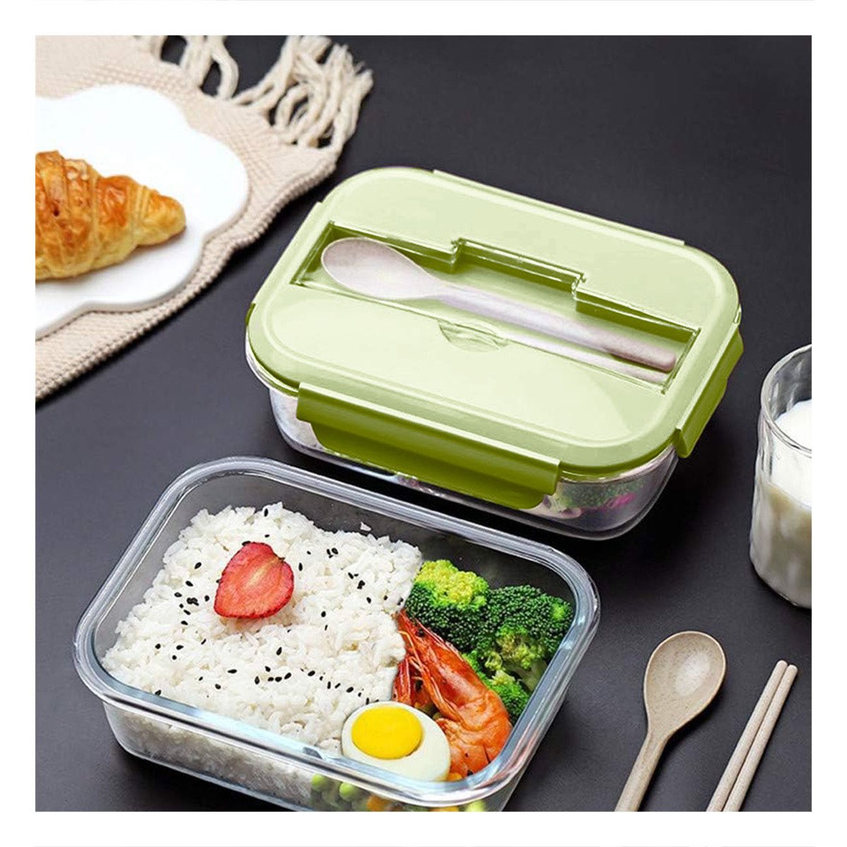 PACK12 ALMACENADOR DE VIDRIO CON CUBIERTOS Y TAPA VERDE PARA COCINA MODERNA Y+PAPEL REGALO - 3