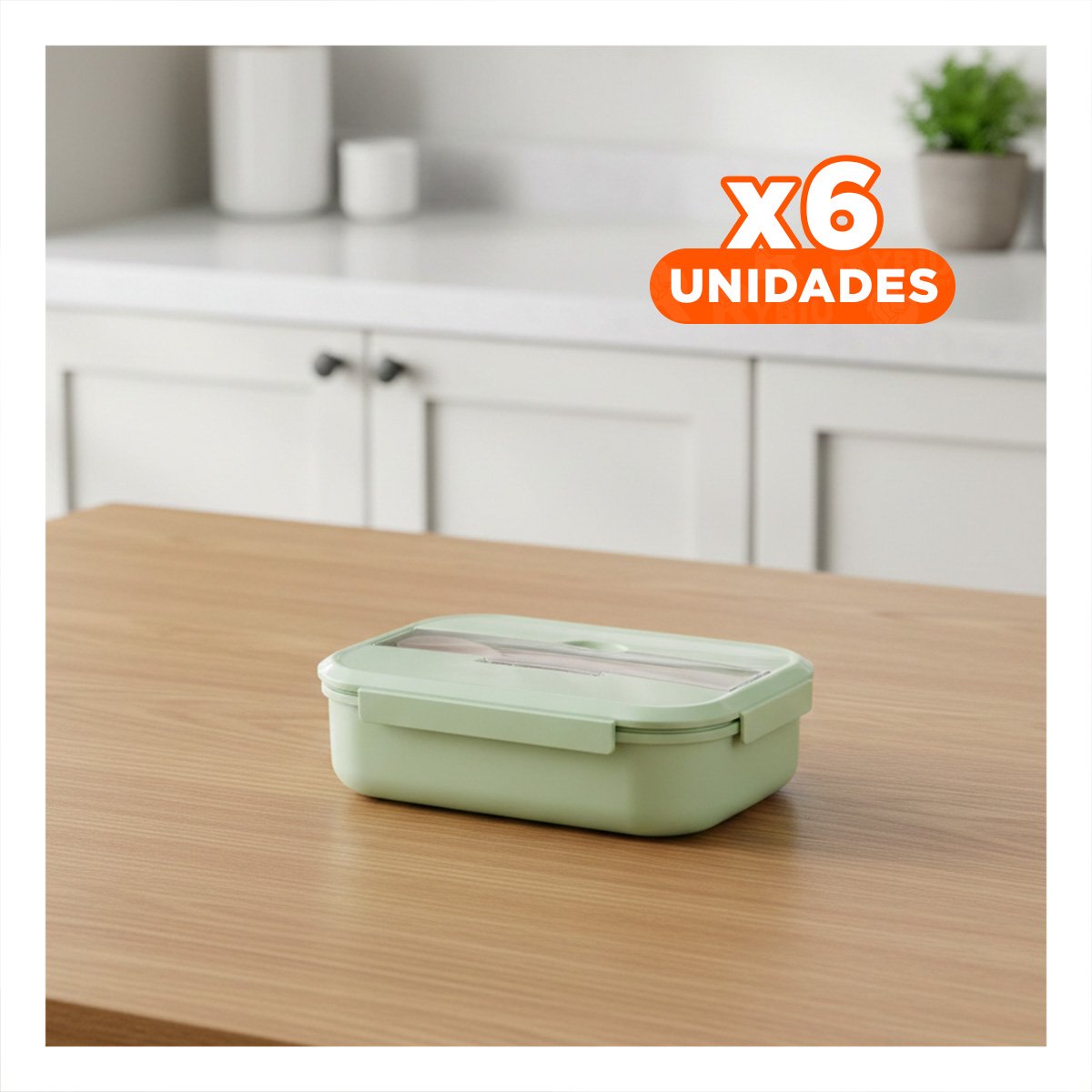 PACK6 RECIPIENTE DE VIDRIO PARA COMIDAS CASERAS CON CUBIERTOS VERDE Y+PAPEL REGALO - 1