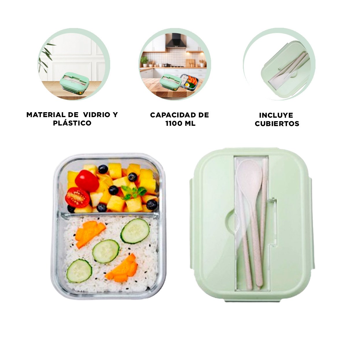 TAPER REUTILIZABLE CON CUBIERTOS Y SEPARADOR PARA USO DIARIO VERDE Y+POST IT - 5