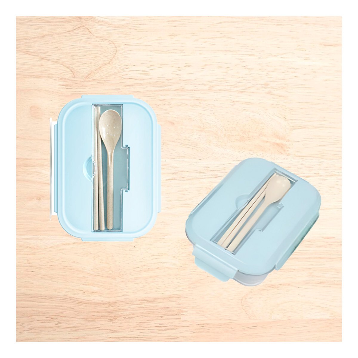 PACK2 CONTENEDOR PARA ALMUERZO DIARIO CON CUBIERTOS INCLUIDOS CELESTE Y+REGALO STICKER - 5