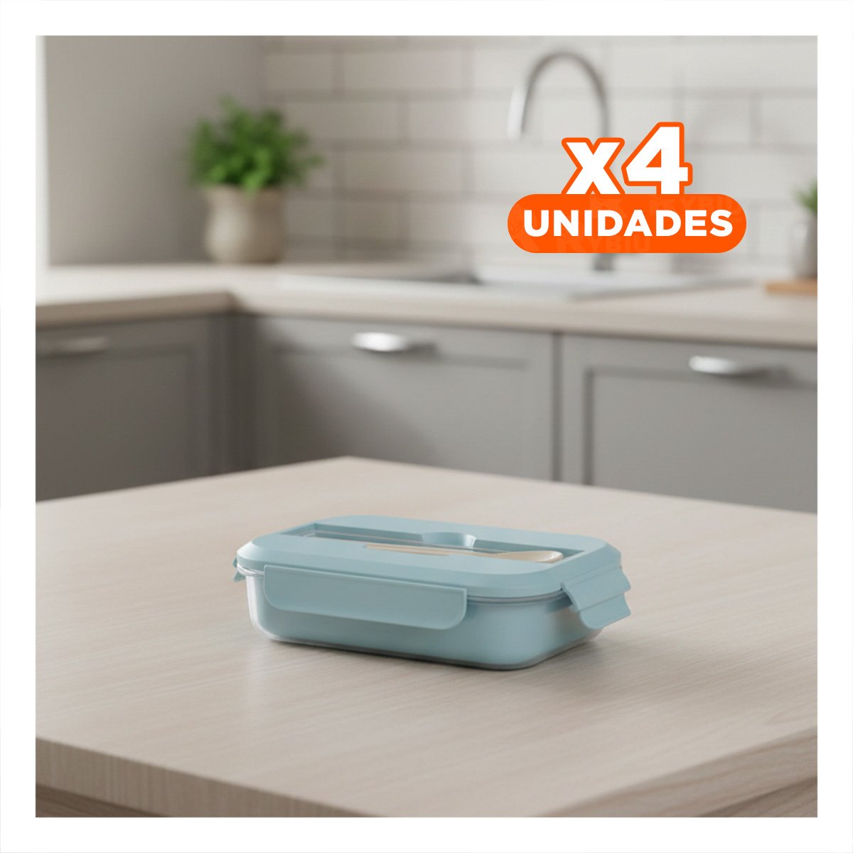 PACK4 RECIPIENTE DE VIDRIO CON CUBIERTOS PARA COMER DONDE ESTÉS CELESTE Y+REGALO STICKER - 1