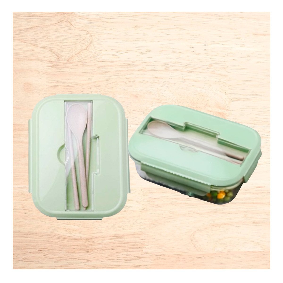 TAPER CON 2 COMPARTIMENTOS Y CUBIERTOS PARA LLEVAR SNACKS VERDE Y+REGALO STICKER - 2