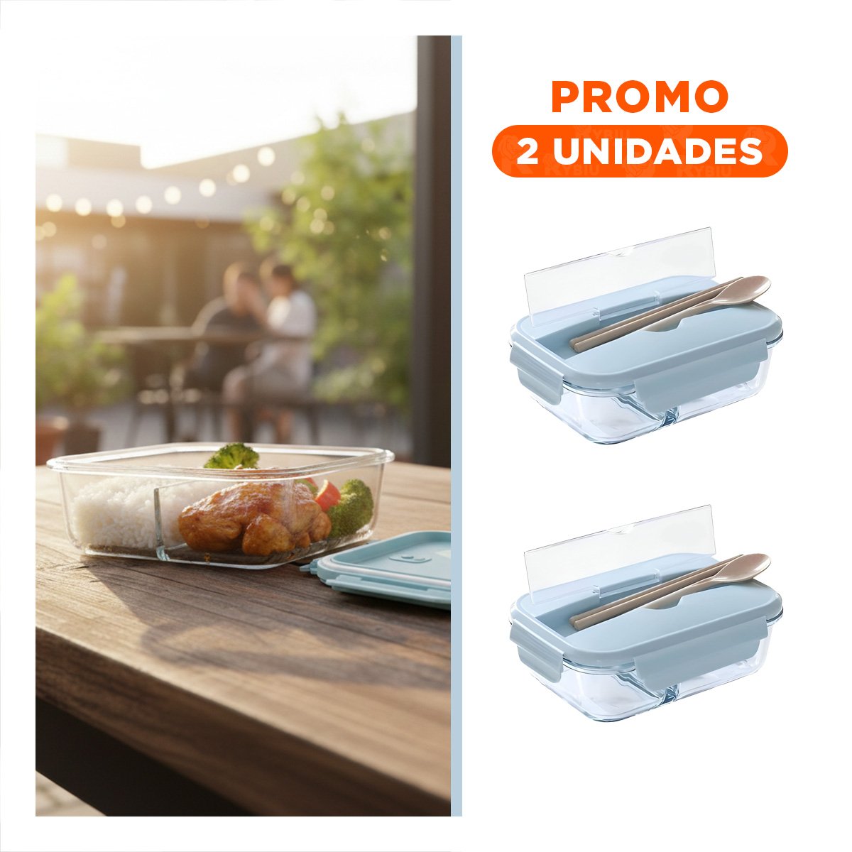 PACK2 ENVASE DE VIDRIO CON SEPARADOR PARA PREPARACIONES DIARIAS CELESTE Y+REGALO STICKER - 1