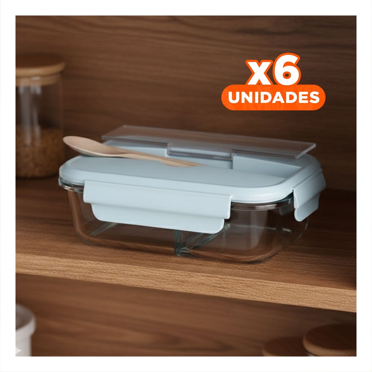 PACK6 ORGANIZADOR DE VIDRIO PARA TRANSPORTE DE PREPARACIONES CASERAS CELESTE Y+PAPEL REGALO - 1