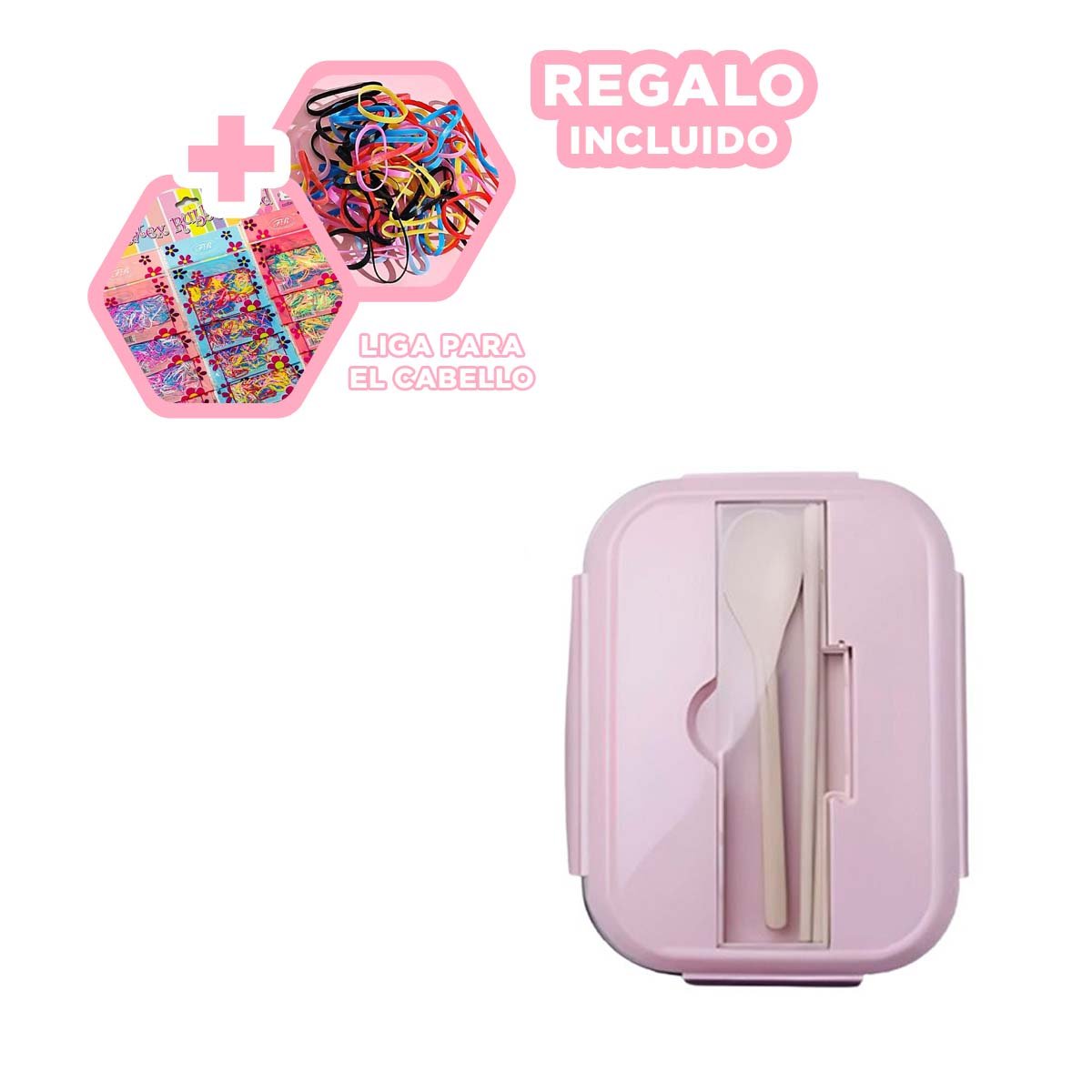 TAPER REUTILIZABLE DE VIDRIO CON CUBIERTOS 2 DIVISIONES TAPA ROSADO PARA ESCUELA Y+LIGAS REGALO - 2