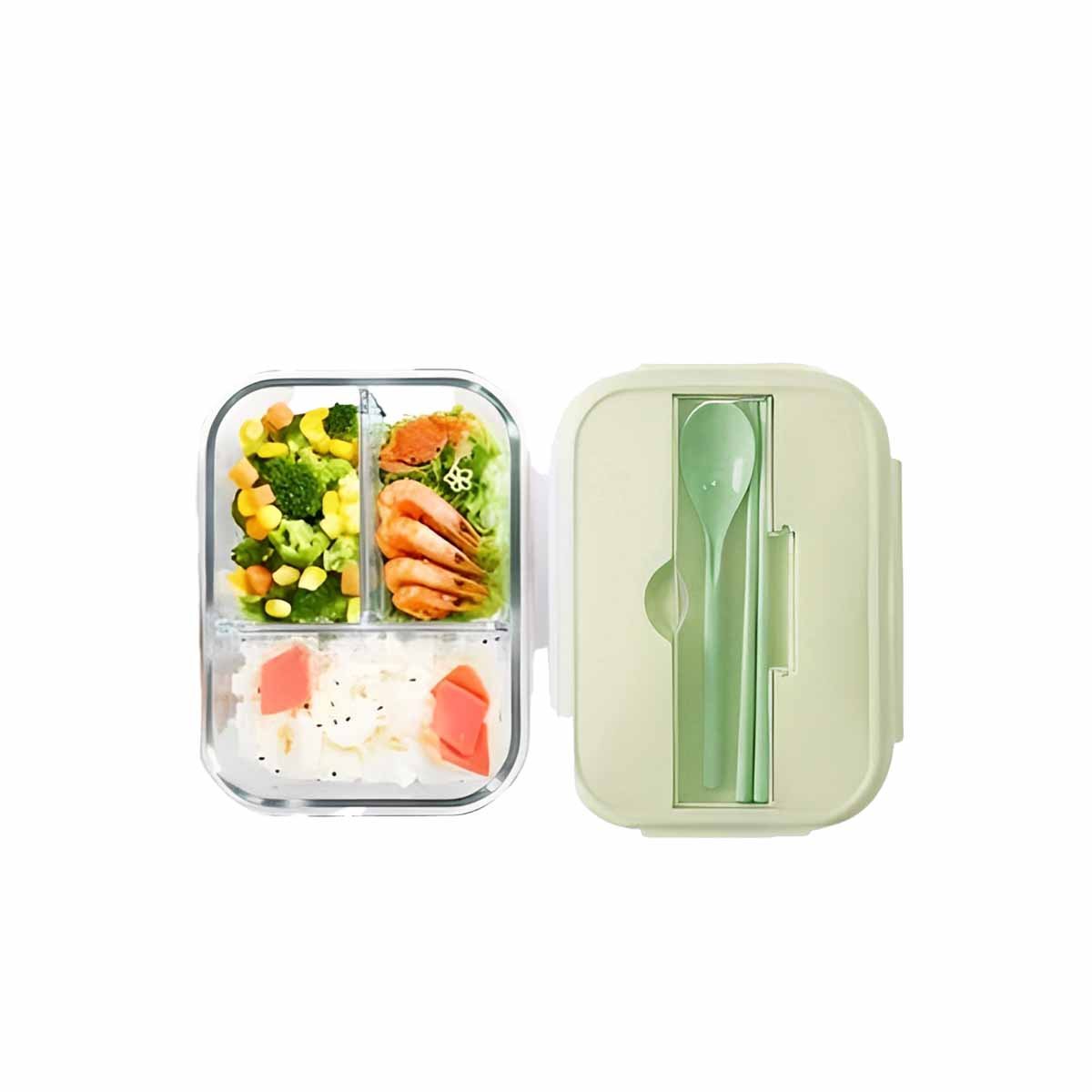 CONTENEDOR DE VIDRIO CON DIVISIONES PARA SNACK SALUDABLE TAPA VERDE Y+REGALO STICKER - 1