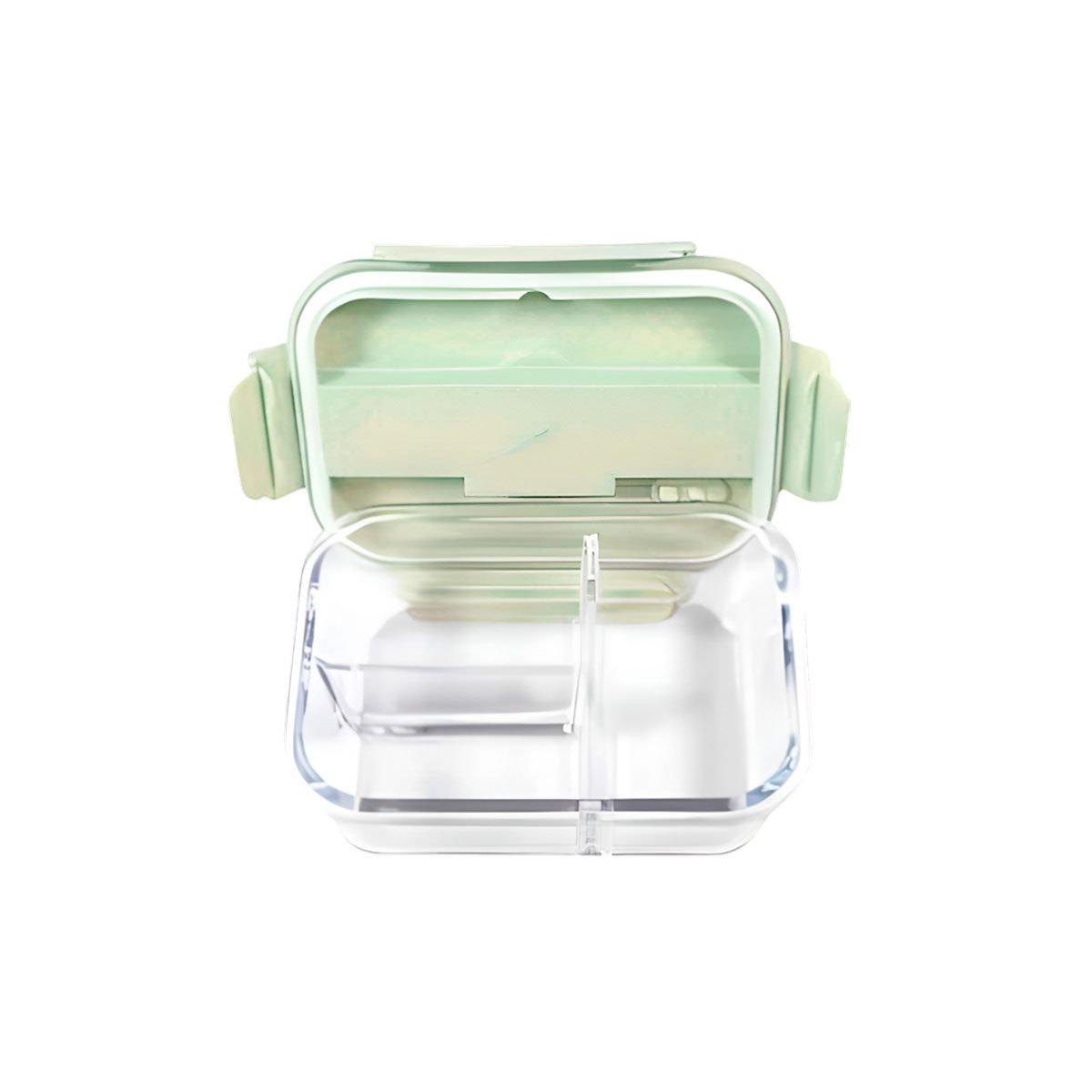 CONTENEDOR DE VIDRIO CON 3 COMPARTIMENTOS PARA COMIDAS CASERAS TAPA VERDE Y+LIGAS REGALO - 5