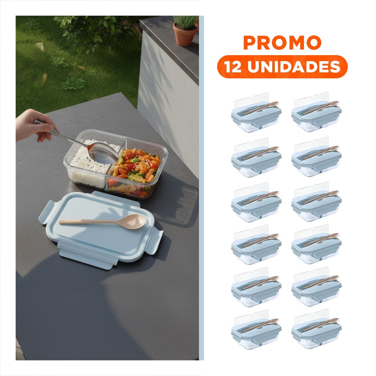 PACK12 ORGANIZADOR PRACTICO DE VIDRIO PARA VERDURAS Y FRUTAS CELESTE - 1