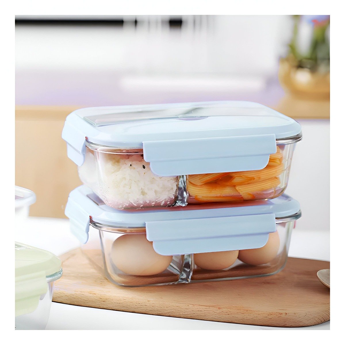 PACK6 ORGANIZADOR CON 2 COMPARTIMENTOS Y CUBIERTOS PARA ALMUERZO CELESTE Y+REGALO STICKER - 3