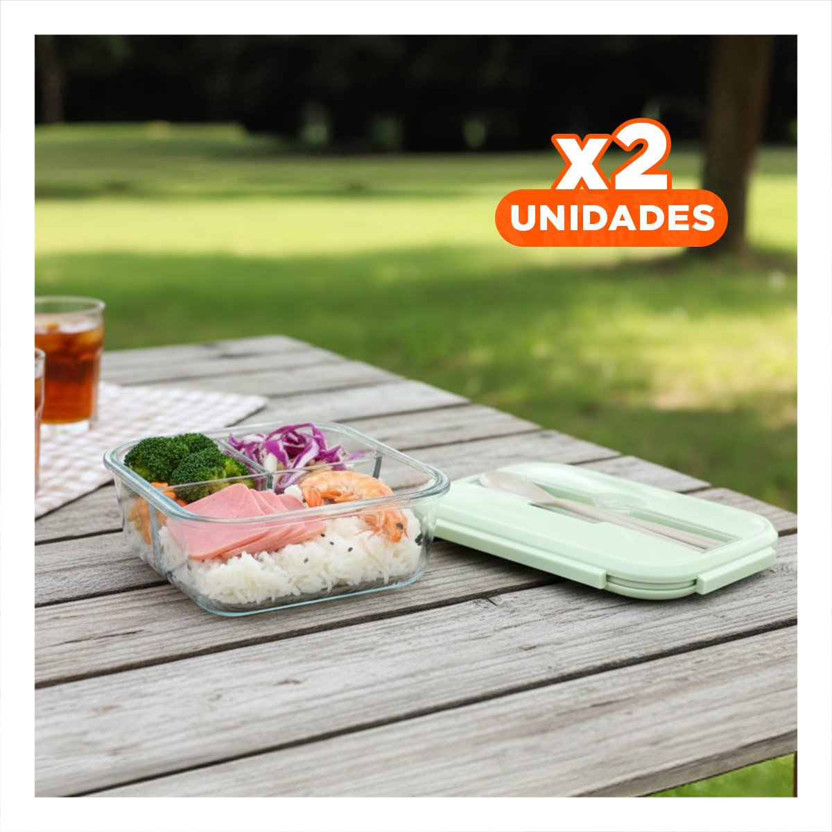 PACK2 TAPER DE VIDRIO CON CUBIERTOS PARA BOCADILLOS Y YOGURT TAPA VERDE Y+PAPEL REGALO - 1