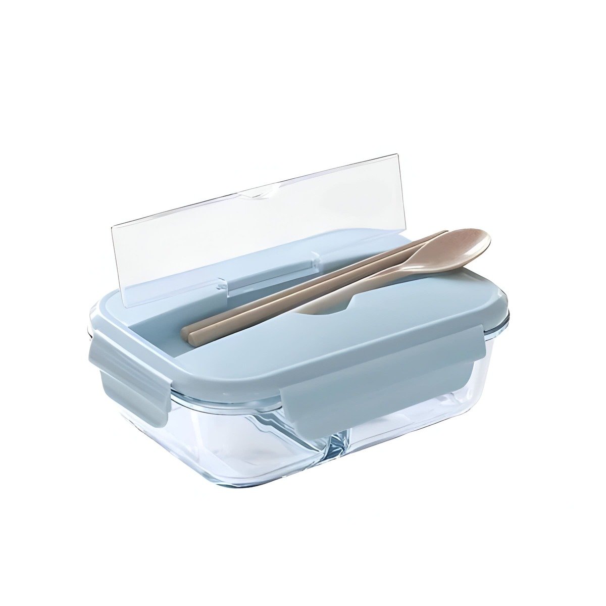 TAPER PORTATIL CON CUBIERTOS Y SEPARADOR PARA COMIDAS CASERAS CELESTE Y+REGALO STICKER - 1