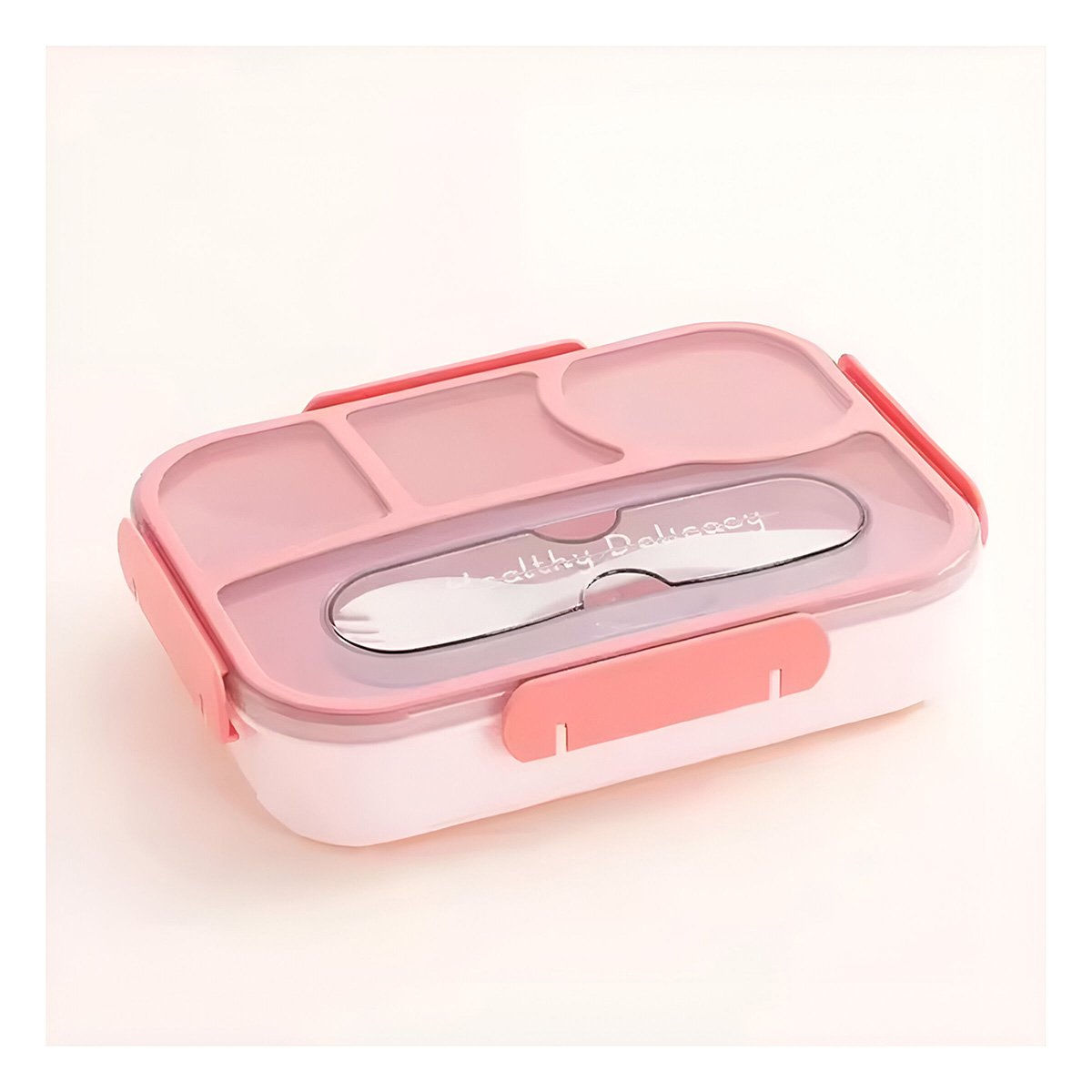 CAJA RECTANGULAR 4 ESPACIOS CON TENEDOR 1100ML ROSADO DURADERO Y+POST IT - 5