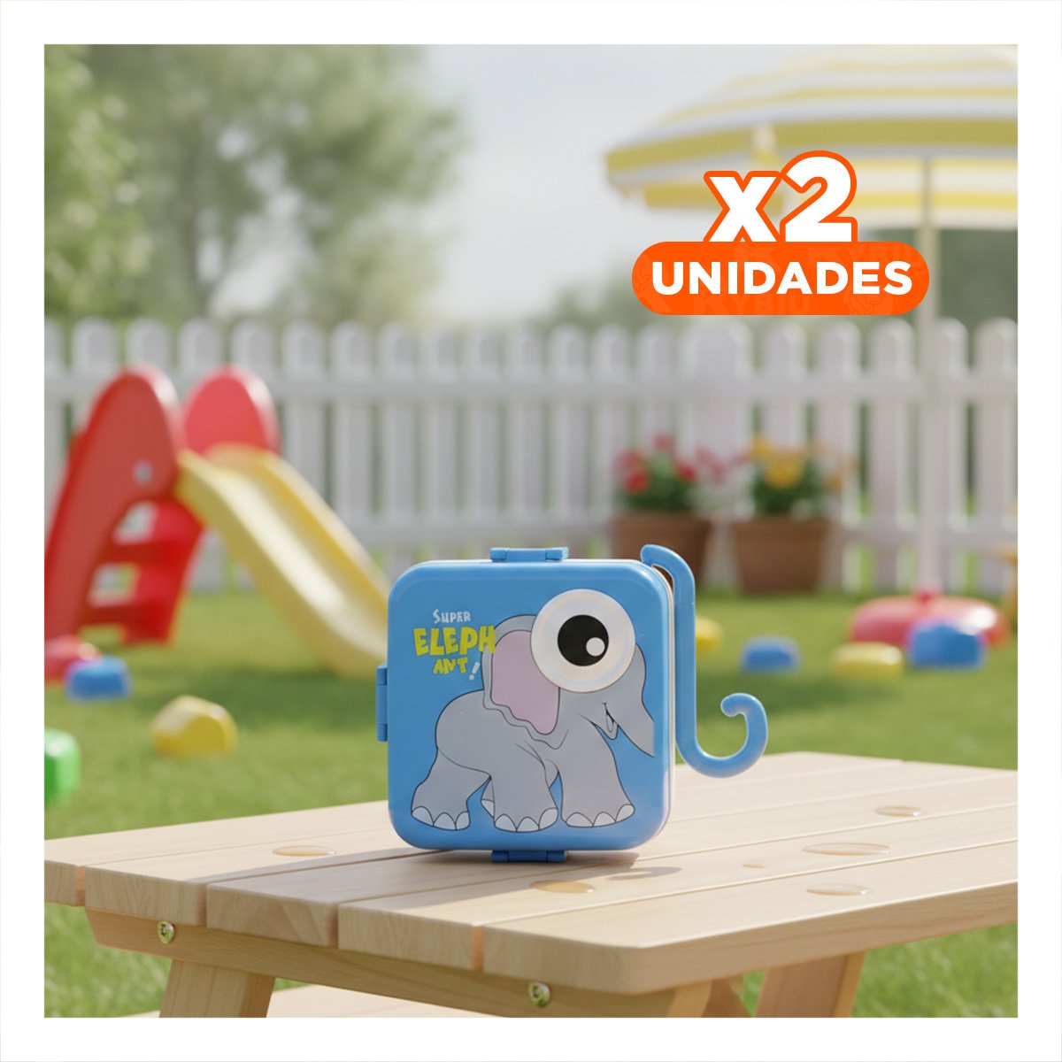 PACK2 RECIPIENTE ESTILO ELEFANTE CON CUBIERTOS PARA DESAYUNO Y FRUTAS AZUL Y+PAPEL REGALO - 1