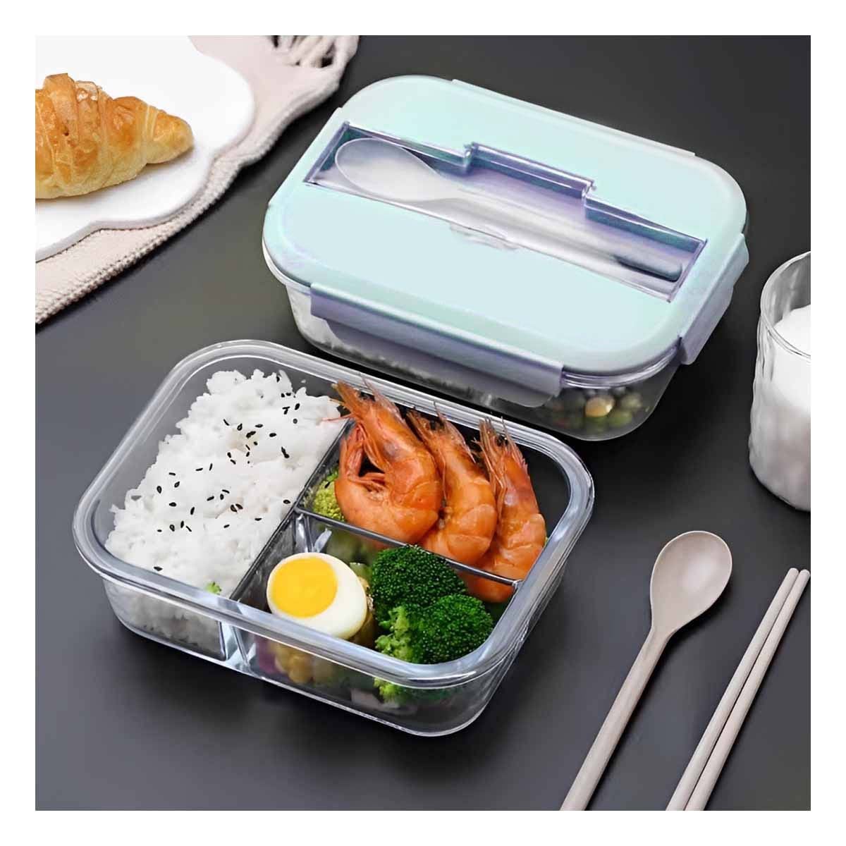 PACK6 ORGANIZADOR DE VIDRIO CON DIVISIONES PARA COMIDA SALUDABLE TAPA CELESTE Y+PAPEL REGALO - 5